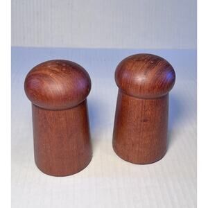 Vintage Teak Wood Mushroom Design MCM Salt & Pepper Shaker Set